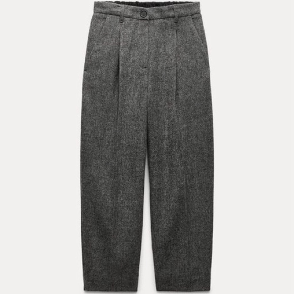 Size XL | ZARA NEW WOMAN SS24 GREY MARL ZW COLLECTION FLANNEL TROUSER